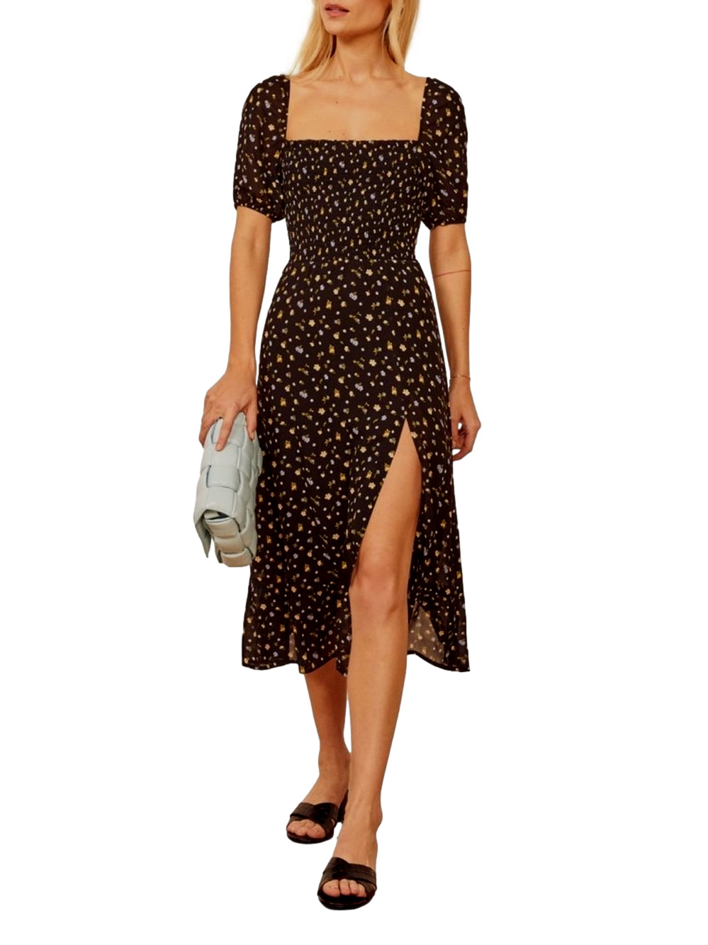 Women's Black Meadow Floral-Print Midi-Dress